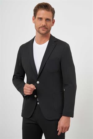 Morven Erkek Siyah Poliviskon Trend Desenli Slim Fit Mono Yaka Takım Elbise