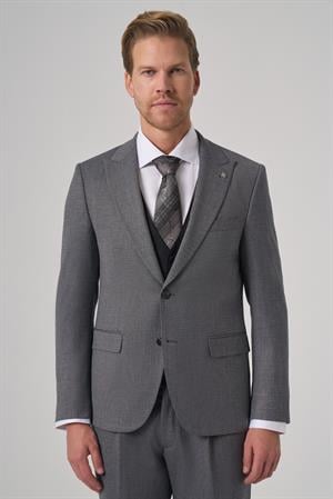 Morven Erkek Siyah Poliviskon Trend Desenli Slim Fit Yelekli Kombinli Takım Elbise