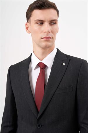 Morven Erkek Siyah Poliviskon Trend Desenli Slim Fit  Sivri Yaka Takım Elbise