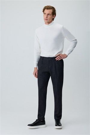 Morven Erkek Siyah Poliviskon Trend Desenli Slim Fit Lastikli Pantolon
