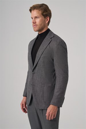 Morven Erkek Siyah Poliviskon Trend Desenli Dynamic Fit Mono Yaka Ceket