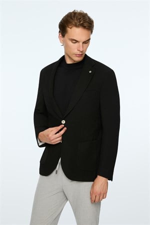 Morven Erkek Siyah Poliviskon Trend Desenli Slim Fit Ceket