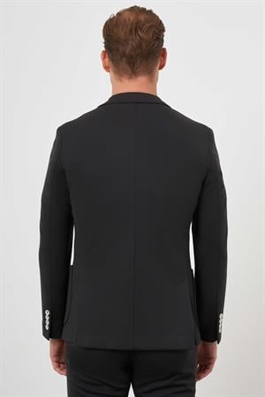 Morven Erkek Siyah Poliviskon Trend Desenli Slim Fit Mono Yaka Takım Elbise