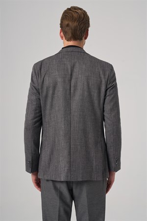 Morven Erkek Siyah Poliviskon Trend Desenli Dynamic Fit Mono Yaka Ceket