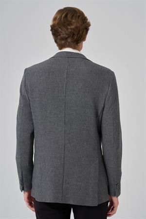 Morven Erkek Siyah Poliviskon Trend Desenli Slim Fit Mono Yaka Dokuma Ceket