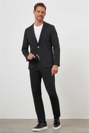 Morven Erkek Siyah Poliviskon Trend Desenli Slim Fit Mono Yaka Takım Elbise
