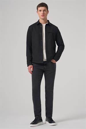 Morven Erkek Siyah Poliviskon Trend Düz Dynamic Fit Worker Gömlek Ceket