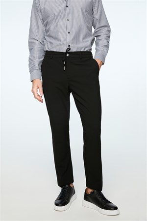 Morven Erkek Siyah Poliviskon Trend Düz Slim Fit Jogger Pantolon