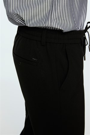 Morven Erkek Siyah Poliviskon Trend Düz Slim Fit Jogger Pantolon