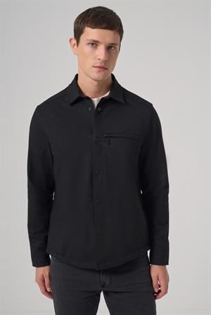 Morven Erkek Siyah Poliviskon Trend Düz Dynamic Fit Worker Gömlek Ceket