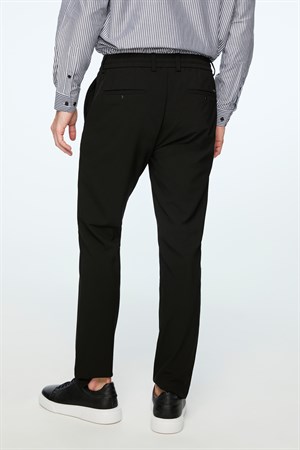 Morven Erkek Siyah Poliviskon Trend Düz Slim Fit Jogger Pantolon