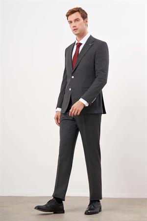 Morven Erkek Siyah Poliviskon Trend Ekoseli Dynamic Fit Mono Yaka Takım Elbise