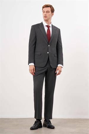 Morven Erkek Siyah Poliviskon Trend Ekoseli Dynamic Fit Mono Yaka Takım Elbise