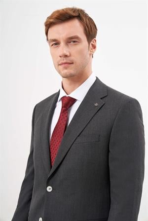 Morven Erkek Siyah Poliviskon Trend Ekoseli Dynamic Fit Mono Yaka Takım Elbise