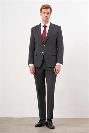 Morven Erkek Siyah Poliviskon Trend Ekoseli Dynamic Fit Mono Yaka Takım Elbise