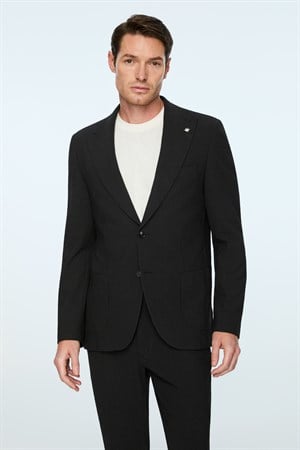 Morven Erkek Siyah Poliviskon Trend Pitikare Slim Fit Sivri Yaka Takım Elbise