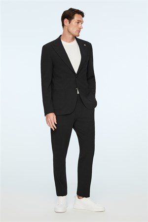Morven Erkek Siyah Poliviskon Trend Pitikare Slim Fit Sivri Yaka Takım Elbise