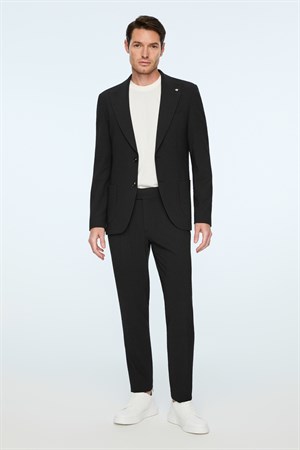 Morven Erkek Siyah Poliviskon Trend Pitikare Slim Fit Sivri Yaka Takım Elbise