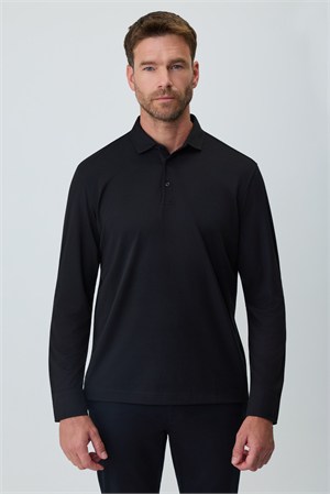 Morven Erkek Siyah Polo Yaka Rayon Sweatshirt