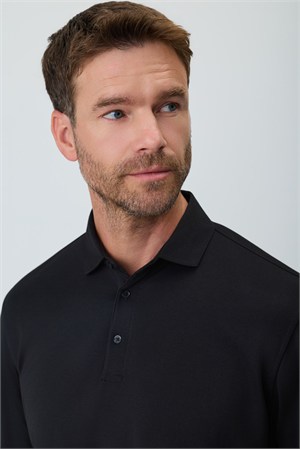 Morven Erkek Siyah Polo Yaka Rayon Sweatshirt