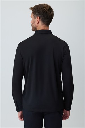 Morven Erkek Siyah Polo Yaka Rayon Sweatshirt