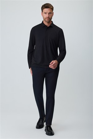 Morven Erkek Siyah Polo Yaka Rayon Sweatshirt