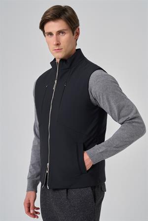 Morven Erkek Siyah Polyamide Spor Gizli Cep Fermuarlı Yelek