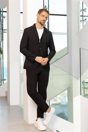Morven Erkek Siyah Polyamide Torba Cep Kapüşonlu Slim Fit Mono Yaka Spor Takım Elbise