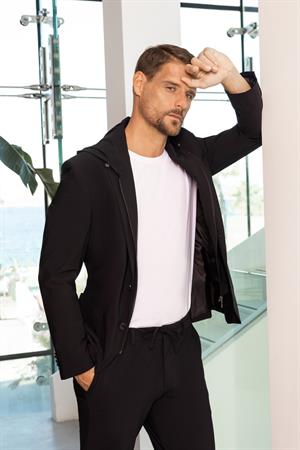 Morven Erkek Siyah Polyamide Torba Cep Kapüşonlu Slim Fit Mono Yaka Spor Takım Elbise