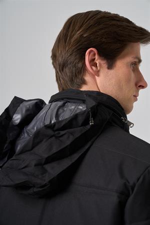 Morven Erkek Siyah Polyester Çıtçıtlı Kapüşonlu Mont