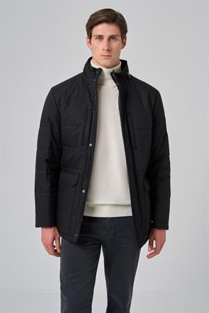 Morven Erkek Siyah Polyester Çıtçıtlı Kapüşonlu Mont