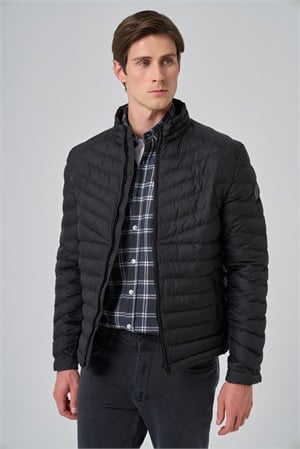 Morven Erkek Siyah Polyester Kısa Kapitone Mont