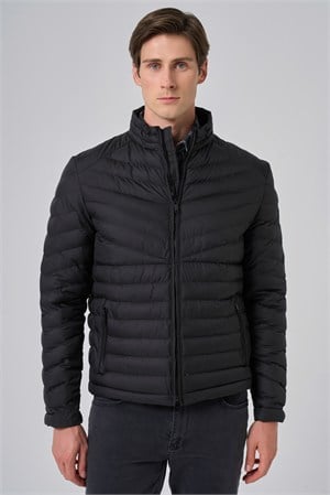Morven Erkek Siyah Polyester Kısa Kapitone Mont