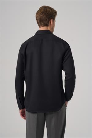 Morven Erkek Siyah Polyester Trend Desenli Dynamic Fit İtalyan Yaka Gömlek