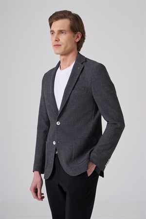 Morven Erkek Siyah Polyester Trend Desenli Slim Fit Ceket