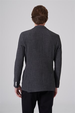 Morven Erkek Siyah Polyester Trend Desenli Slim Fit Ceket