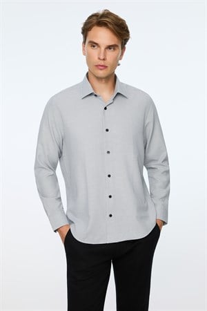 Morven Erkek Siyah Polyester Trend Desenli Dynamic Fit Sert Yaka Gömlek