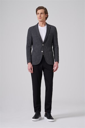 Morven Erkek Siyah Polyester Trend Desenli Slim Fit Ceket