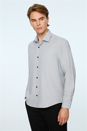 Morven Erkek Siyah Polyester Trend Desenli Dynamic Fit Sert Yaka Gömlek