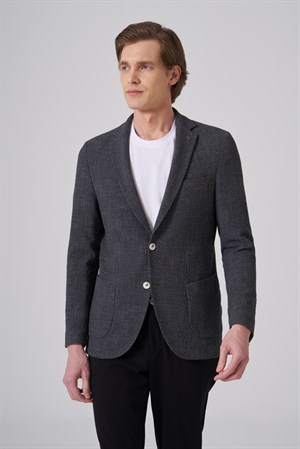 Morven Erkek Siyah Polyester Trend Desenli Slim Fit Ceket