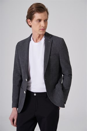 Morven Erkek Siyah Polyester Trend Desenli Slim Fit Ceket