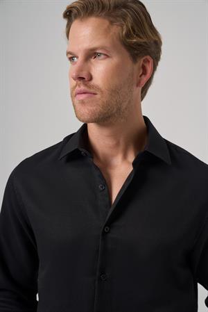 Morven Erkek Siyah Polyester Trend Desenli Dynamic Fit İtalyan Yaka Gömlek