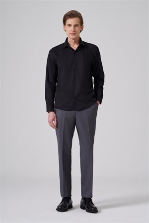 Morven Erkek Siyah Polyester Trend Slim Fit Tam İtalyan Yaka Gömlek