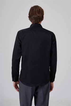 Morven Erkek Siyah Polyester Trend Slim Fit Tam İtalyan Yaka Gömlek