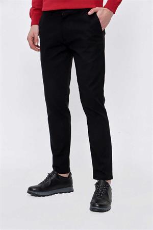 Morven Erkek Siyah Precis Pamuk Yan Cep Slim Fit Pantolon