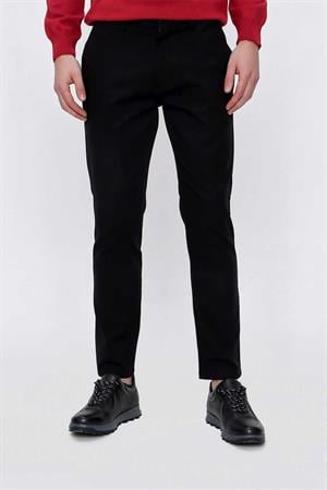 Morven Erkek Siyah Precis Pamuk Yan Cep Slim Fit Pantolon