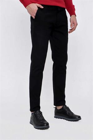 Morven Erkek Siyah Precis Pamuk Yan Cep Slim Fit Pantolon