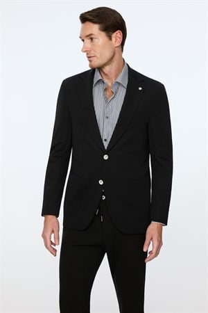 Morven Erkek Siyah Rayon Trend Düz Slim Fit Mono Yaka Ceket