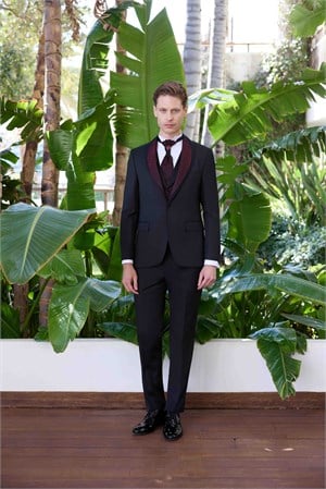 Morven Erkek Siyah Santos Çıkma Yaka Slim Fit  Damatlık