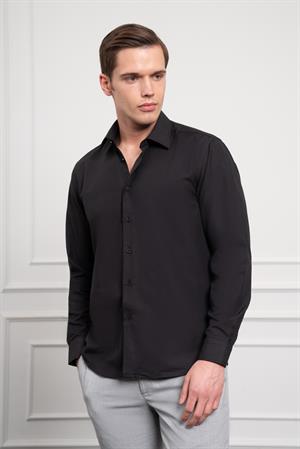 Morven Erkek Siyah Slim Fit Dar Kesim Sert Spor Yaka Gömlek